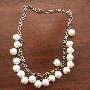 Silver and fake pearl statement necklace